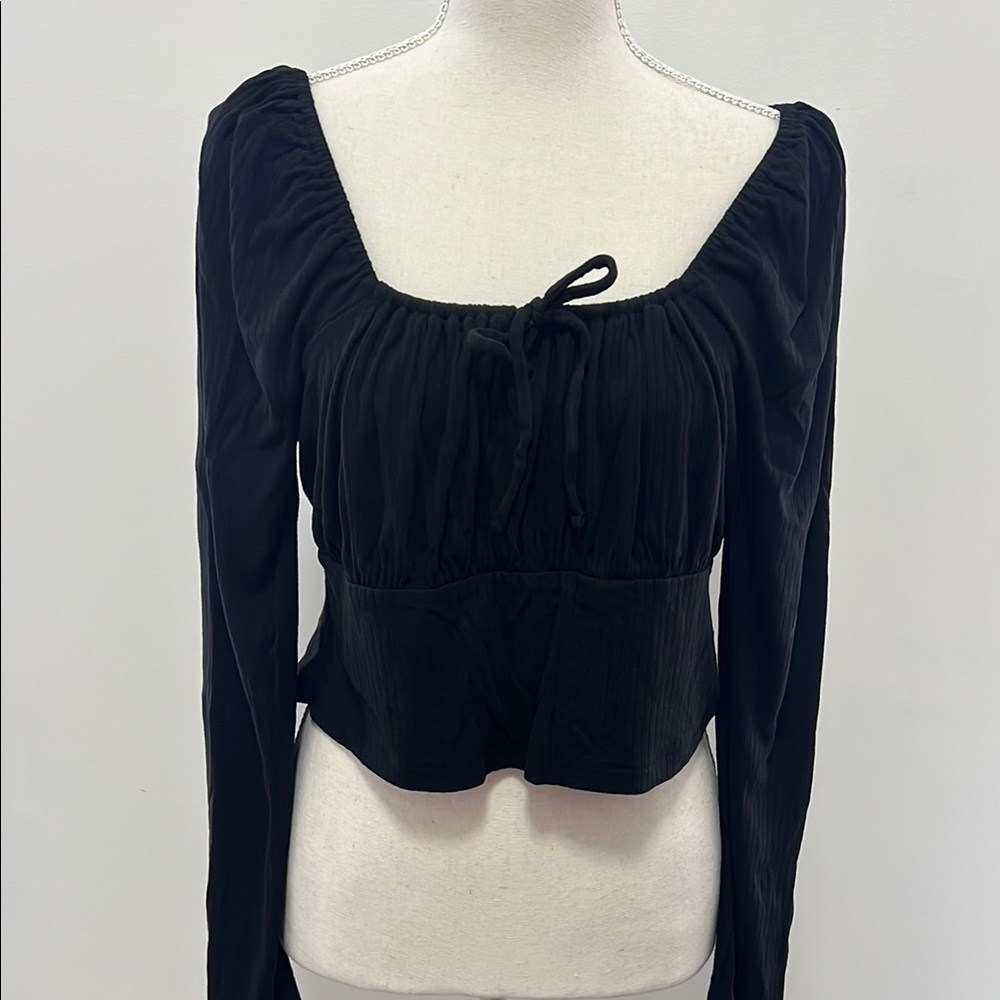 Madewell Cropped Rib Knit Top XL Black